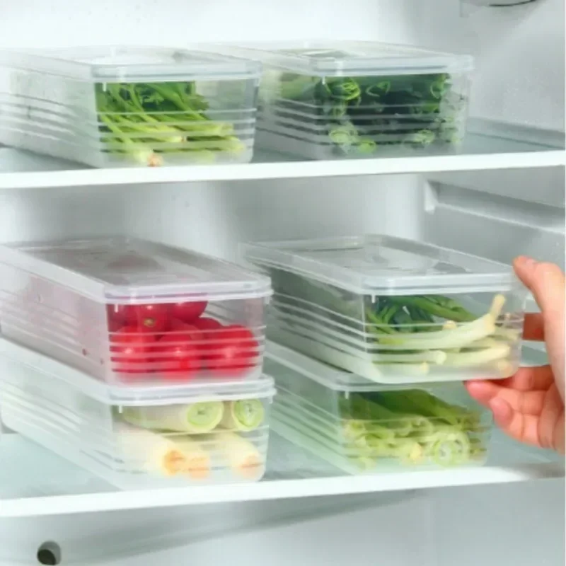 Rectangular Fresh-keeping Boxes Refrigerator Storage Box Scallions Coriander Food Container with Lid Kitchen Sealed Organizer