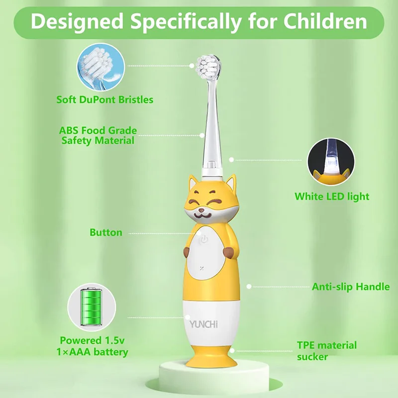 Kid Âm Bàn Chải Đánh Răng Điện Hẹn Giờ Thông Minh LED 4 Loại Mềm Mại Bật Lửa Dupont Lông Bàn Chải Chạy Pin AA Bàn Chải Đánh Răng Dành Cho Bé Từ 0-12 Tuổi