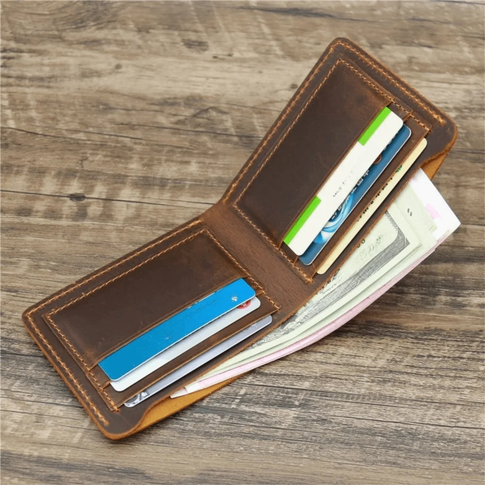 Portable Bifold Design Men Genuine Leather Wallet Retro Minimalist Coin Purse Lightweight Short Style Male Purse Shopping