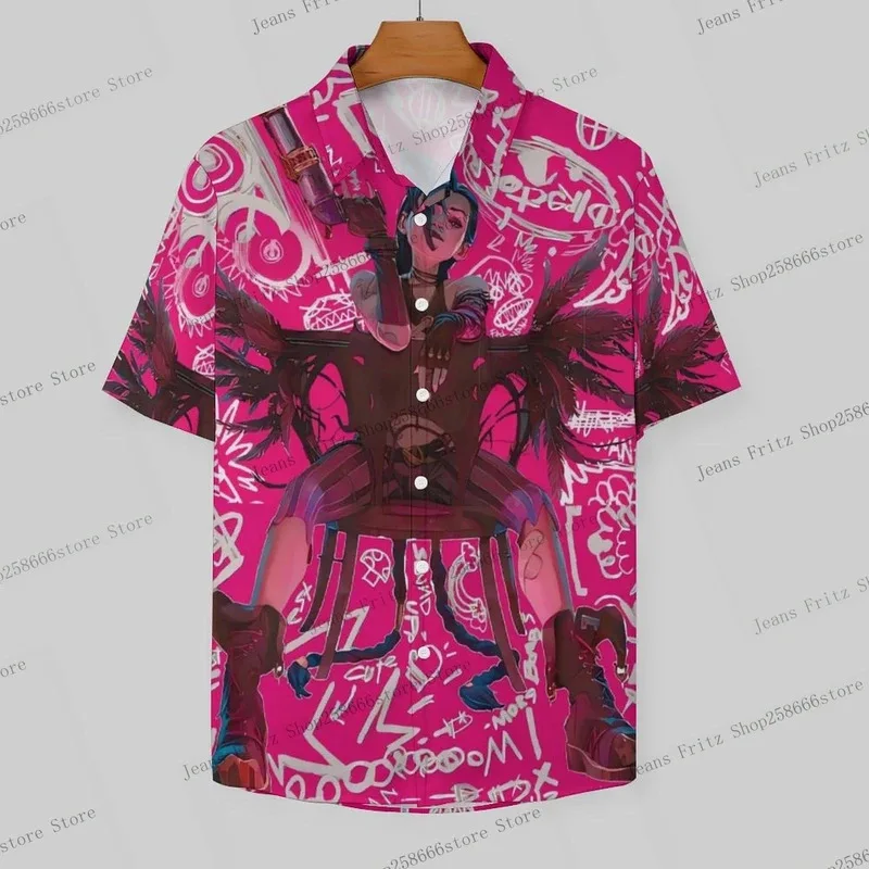 Popular Anime Arcane League Jinx 3D Printing Man/Women Casual Fashion Short Sleeves shirt Lapel Button Oversized Unisex Shirts