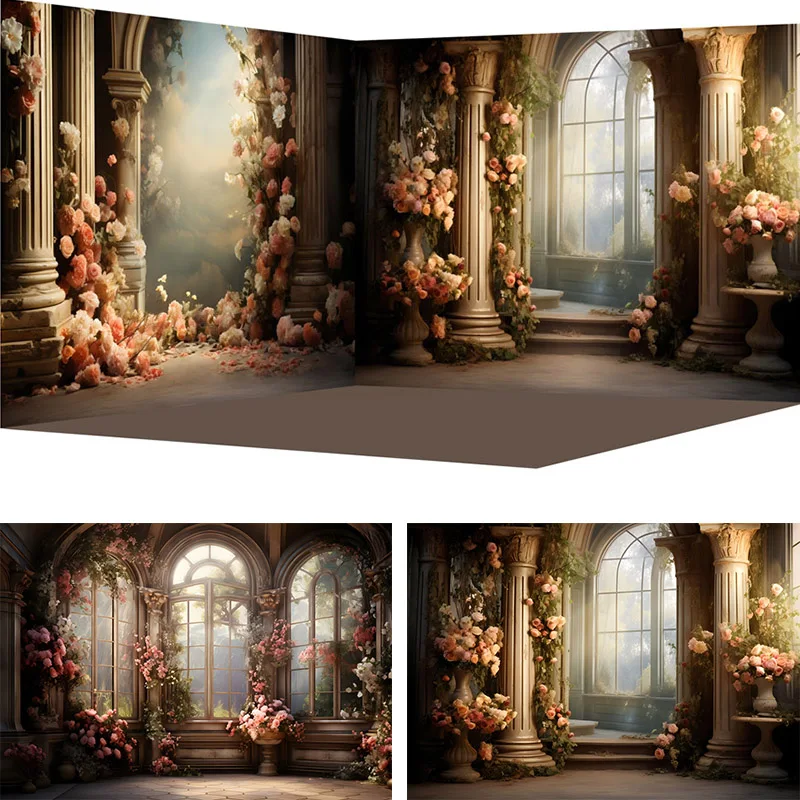 

Photography Backgrounds Flowers Marble Columns Maternity Portrait Valentine's Day Photobooth Studio Props Woman Photo Backdrops