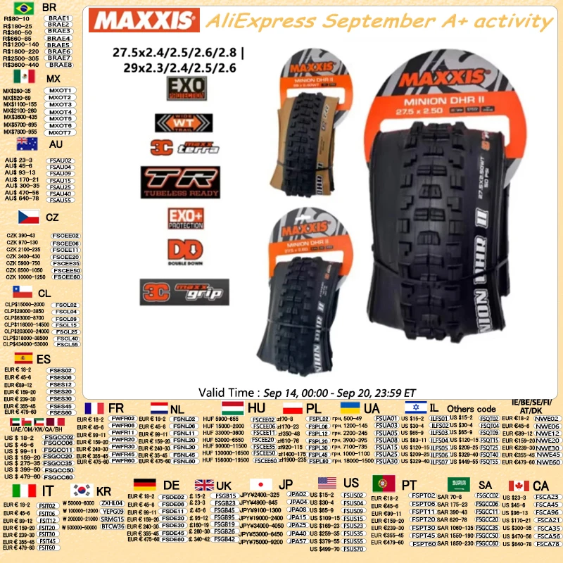 MAXXIS MINION DHR Ⅱ Mountain Bike Downhill Tires Anti Puncture Folding Mountain Tire Tubeless Downhill Tires DH tyre