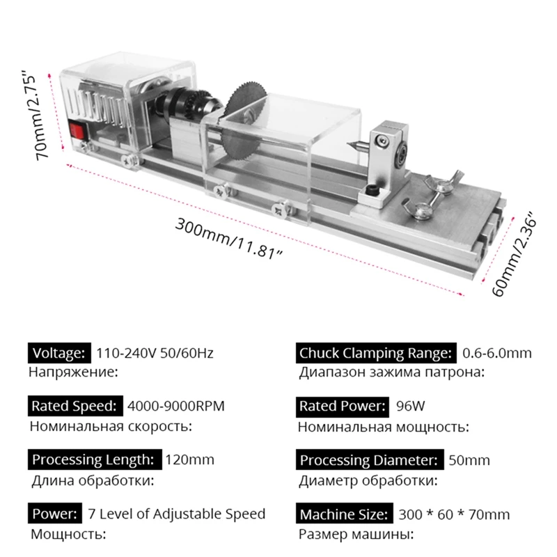 Mini Lathe Machine DIY Woodworking Wood Lathe Milling Machine Grinding Polishing Beads Drill Rotary Tool Set EU Plug