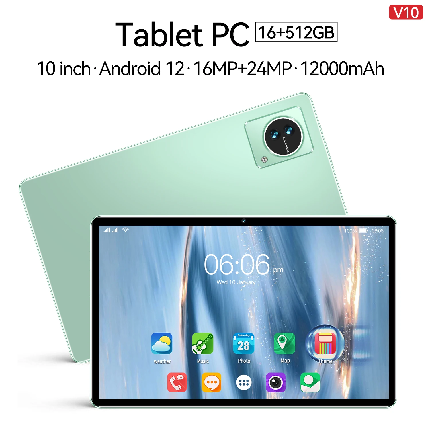 

Планшет V10, 2024 дюйма, Snapdragon 10,1, Android 12000, двойная карта, HD экран, 16 ГБ + 1 ТБ, мАч, GPS, Wi-Fi, Bluetooth