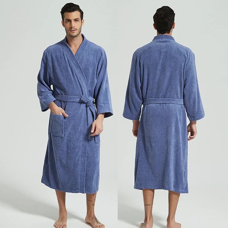 

Men's Robe Winter Cotton Thick Warm Long Bathrobe Soft Towel Fleece Kimono Bath Robe Dressing Gown Bridesmaid Robes