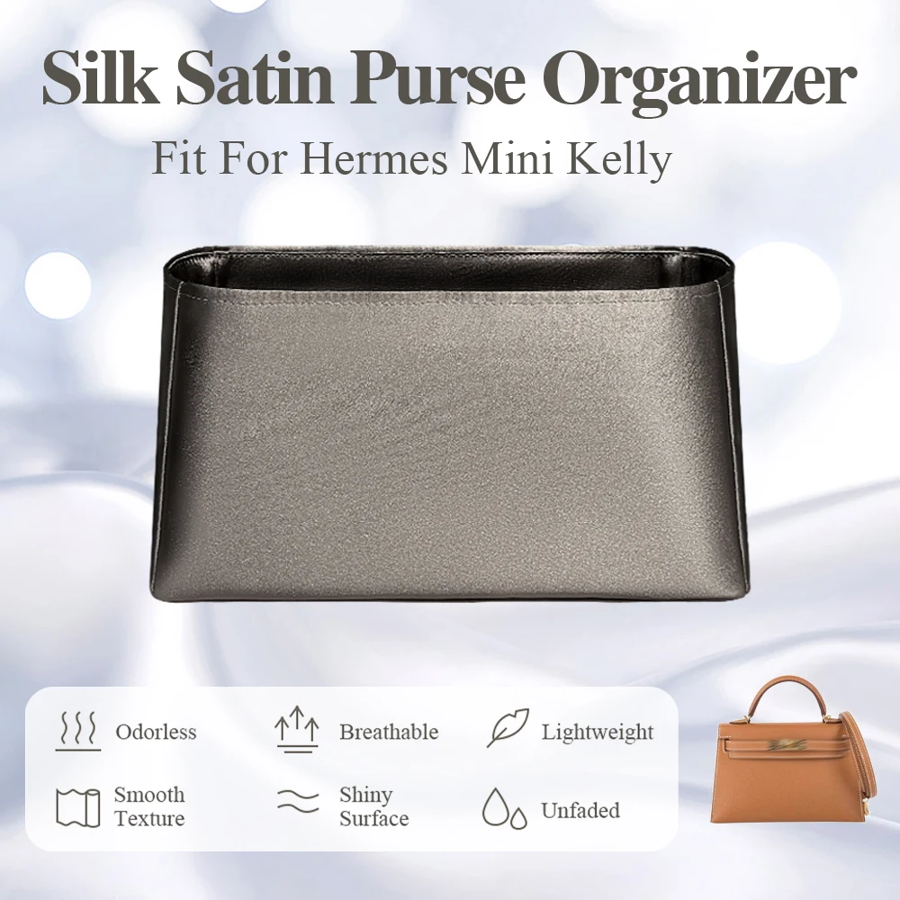 

Silk Satin Bag Organizer Insert Fit for Hermes Mini Kelly Handbag Storage Bag Cosmetics Inner Liner Bag In Bag Organizer Insert