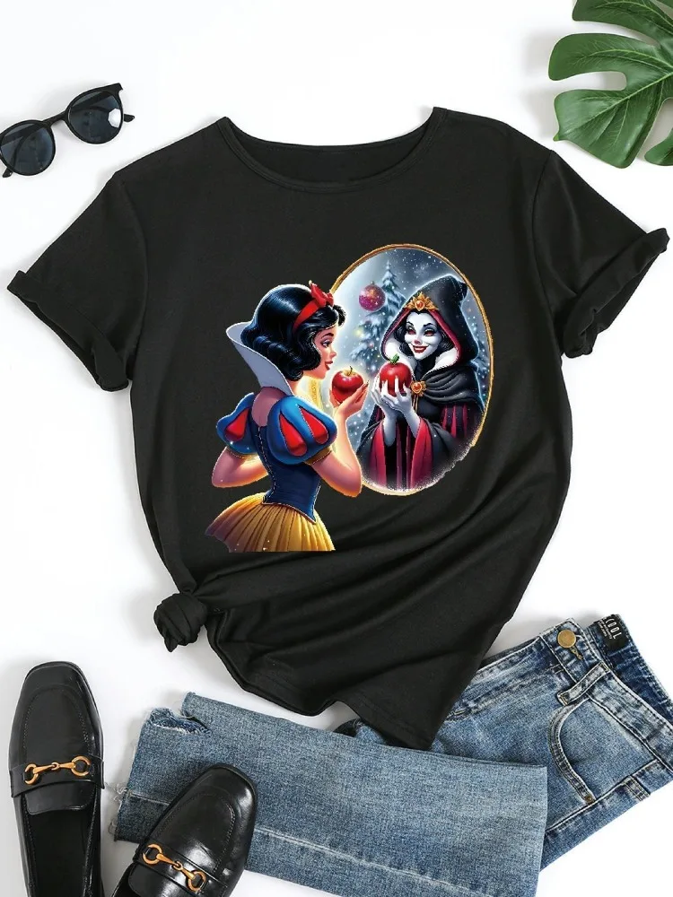 

Женская повседневная футболка с круглым вырезом и короткими рукавами с рисунком «Принцесса Белоснежка и злая королева», модная хлопковая футболка в стиле Харадзюку