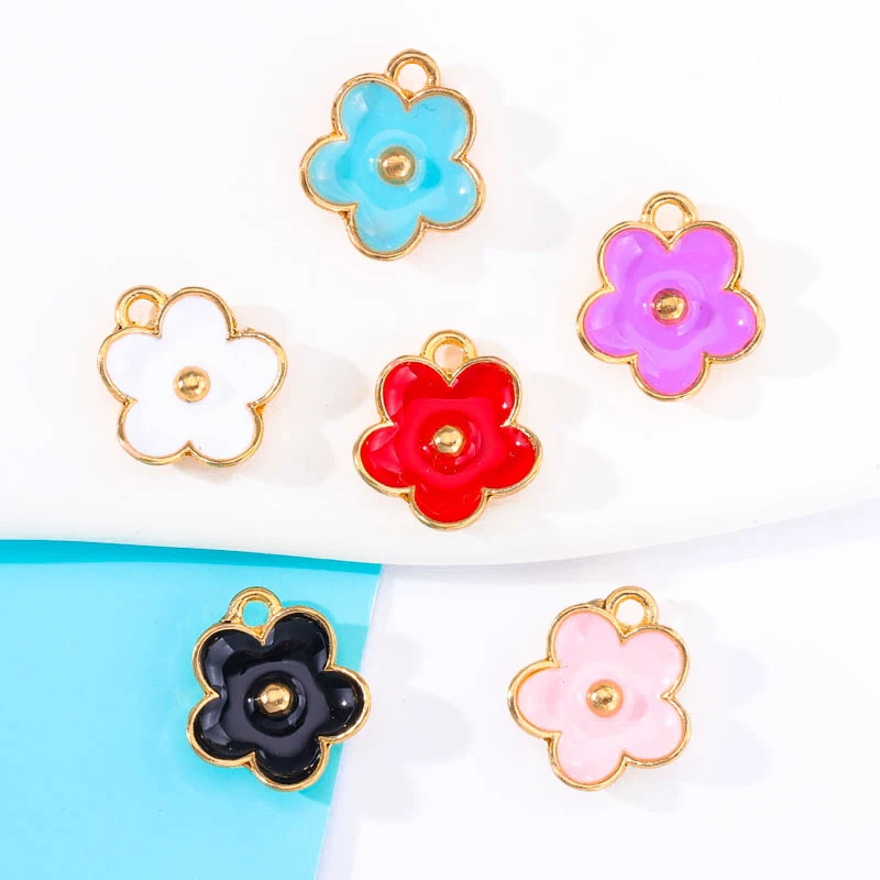 

20Pcs Enamel Alloy Colorful Drop Oil Small Flower Pendant Fashion Jewelry Women's Necklace Earring Bracelet Making Material Sets