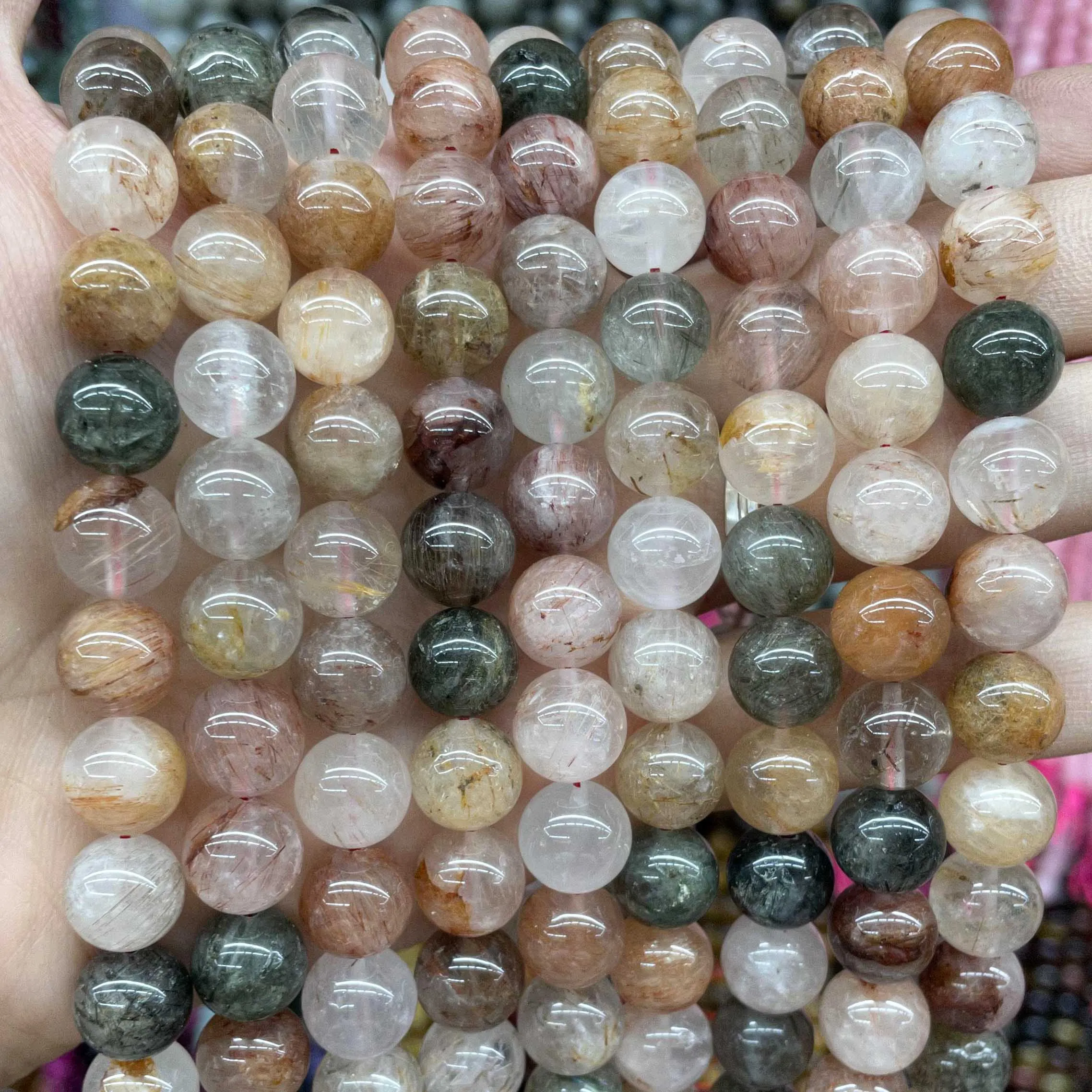 Natural Stone Mix Rutilated Quartz Round Beads For Jewelry Making 6 8 10 MM Loose Spacer Beads DIY Bracelet Accessories 15\'\'