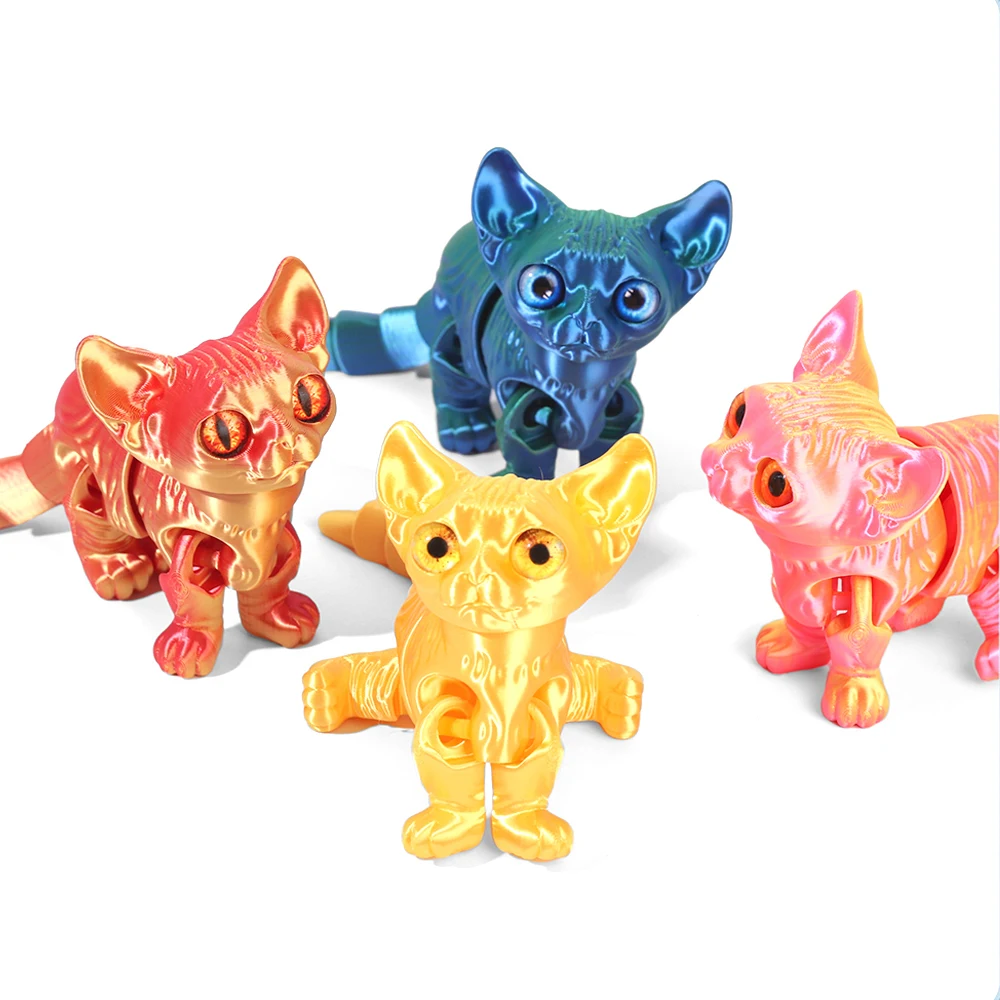 3D Printed Toys Cats Figures Multi-joint Model Ornament Realistic Animal Decorations Relieving Desktop Novelty Toy Kids Gifts