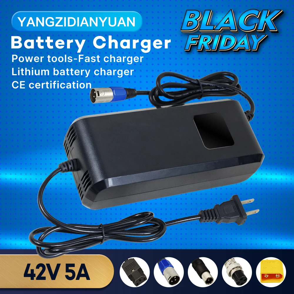 YZPOWER 42V 5A 10S Premium Charger for Lithium Batteries, Electric Scooters with PFC with high definition voltage display