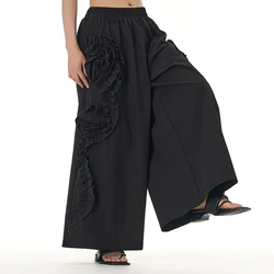 2025 spring/summer new plus size women's clothing Yamamoto dark loose slimming wide leg pants fat mm casual pants 31658