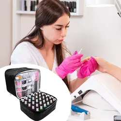 Professional 30 Grids Nail Organizer PU Nylon with Handle Manicure Bag Handbag Double Layer Makeup Bag Nail Polish Gel