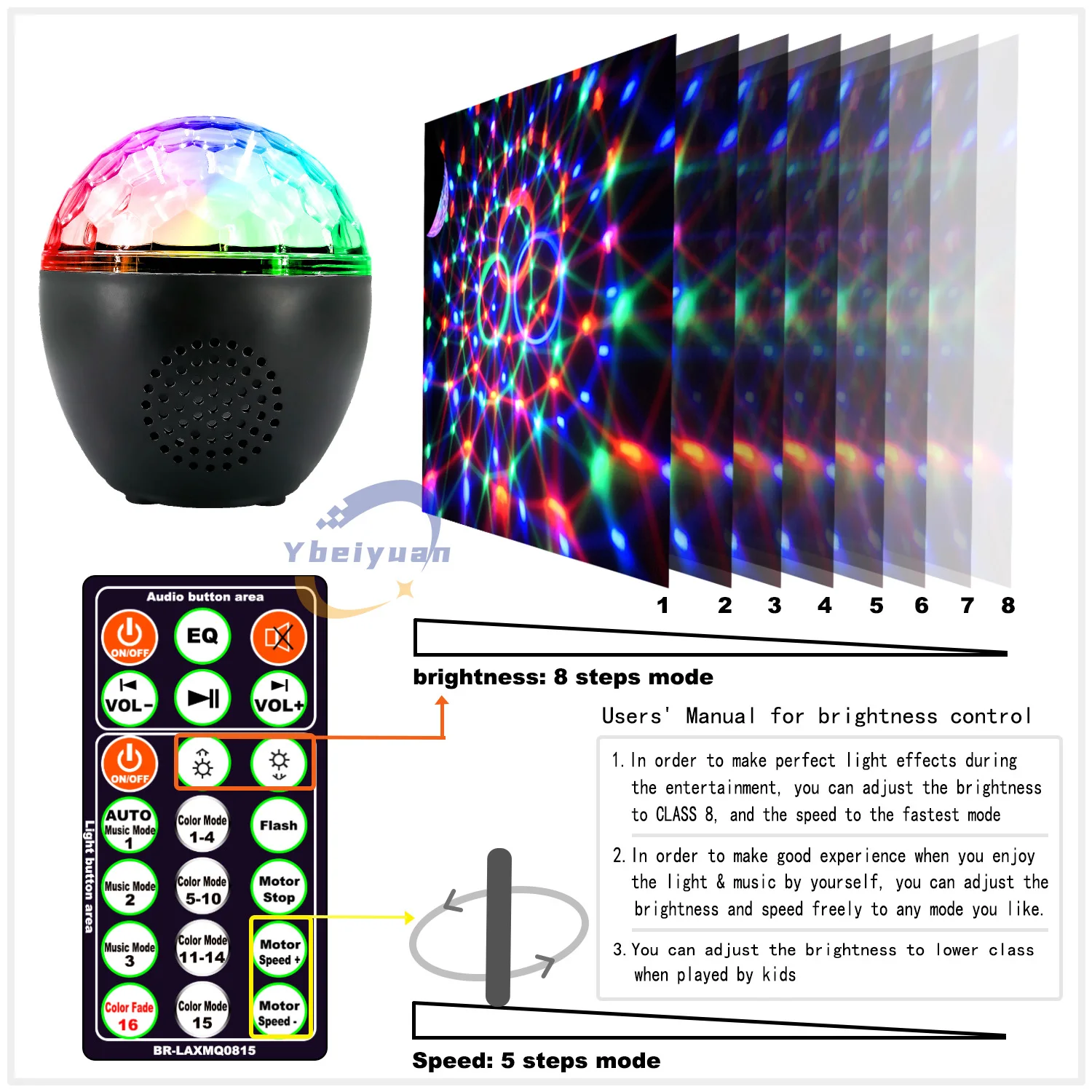 Bola mágica de luz RGBPW con control remoto por Bluetooth para discoteca, 16 modos de color, fiesta al aire libre, Navidad, Halloween, regalo de cumpleaños