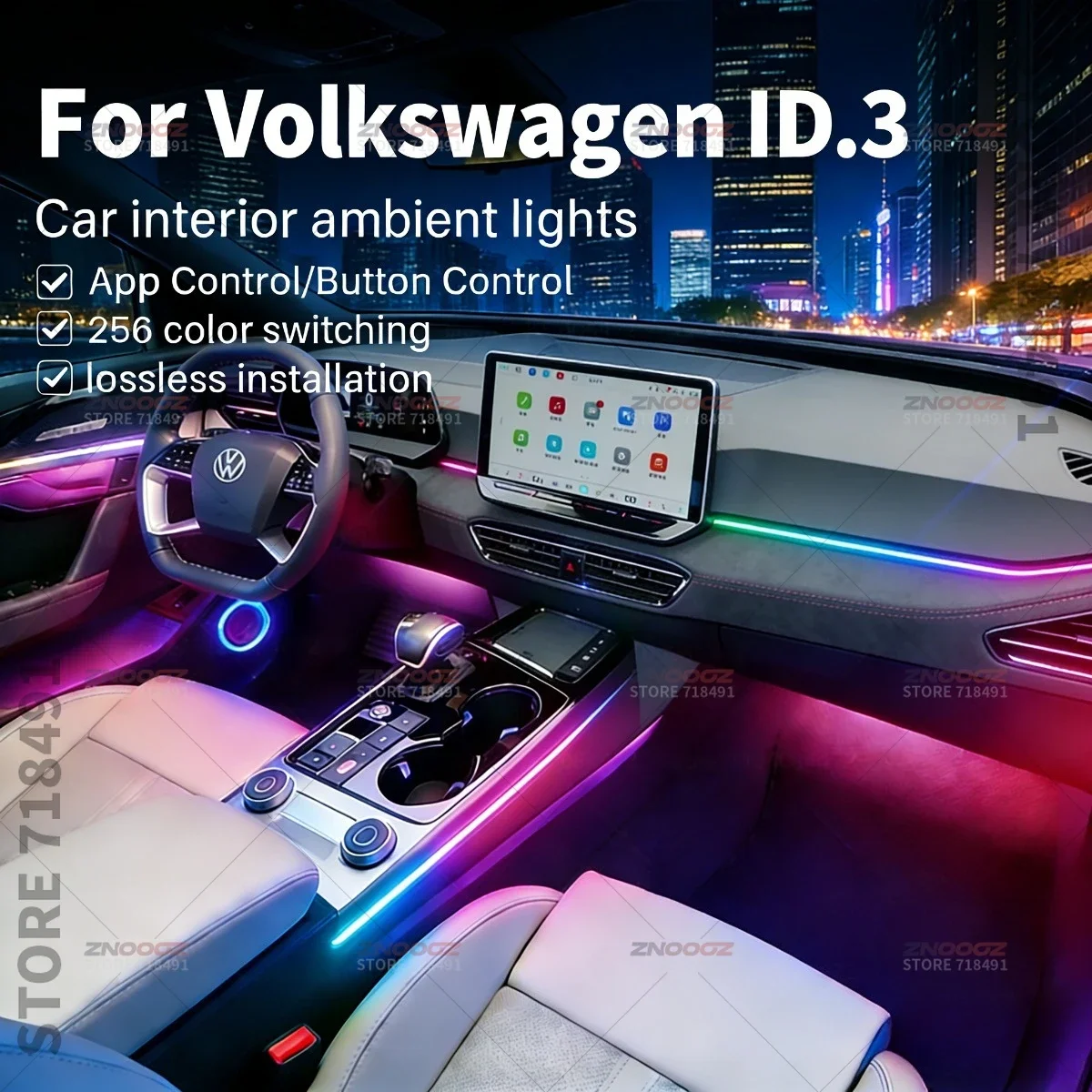 22in1 RGB Car Interior Acrylic Car Ambient Lights RGB Hidden Acrylic Strip Decoration Atmosphere Accessories For VW ID.3