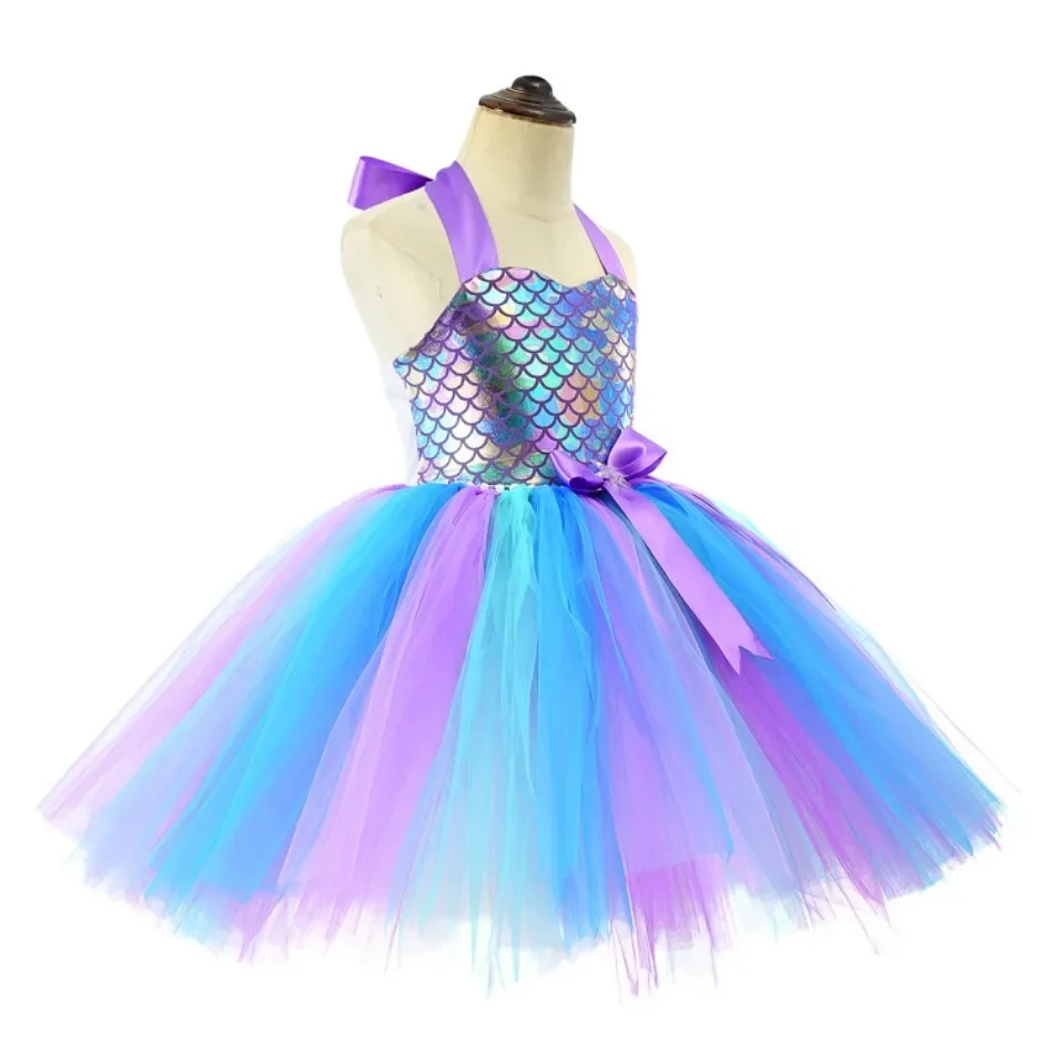 Little Mermaid Princess Dresses for Girls Kids Tutu Dress for Mermaid Birthday Party Costumes Halloween Clothes Set for Children