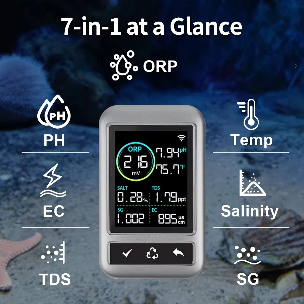 New 7-in-1 WIFI instrument tester is digital for real-time monitoring of fish in fish tanks aquariums and saltwater