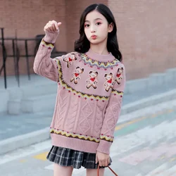 Girls Christmas Cartoon Fleece Lined Sweater Pullover Cute Casual Cotton Girls Winter Clothes Sweater for 6 7 8 9 10 12 14 Years