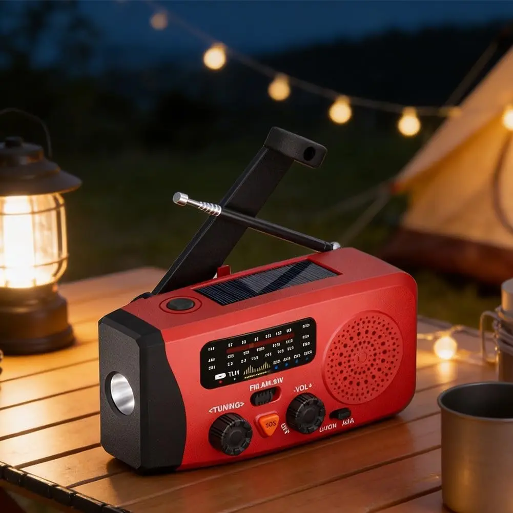 Notfall-Solar-Handkurbelradio AM/FM/SW, tragbare Warn- und Überlebens-Taschenlampe, Powerbank-Handy-Ladegerät für Camping und Hurrikan – Detail 4