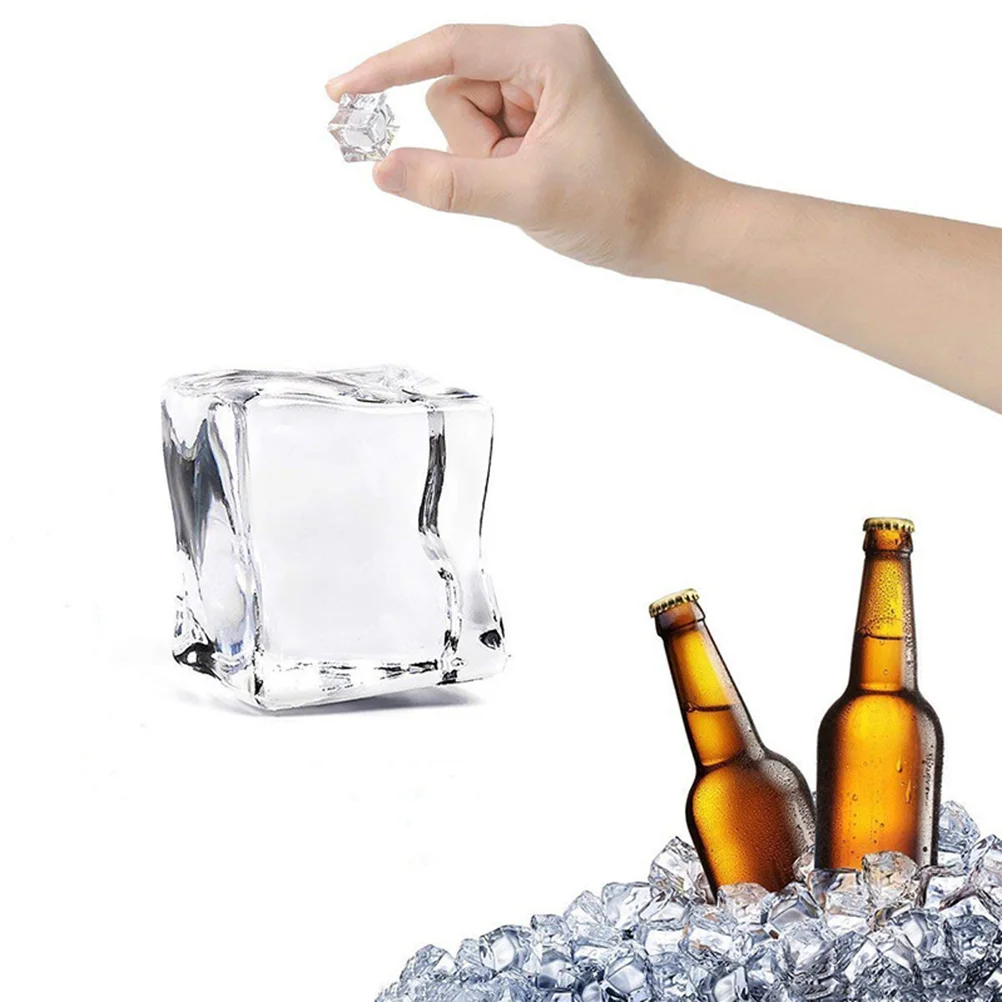 50Pcs 30mm Cube Shape Artificial Acrylic Ice Cubes Glass Luster Ice Cubes Photography Props Kitchen Decoration