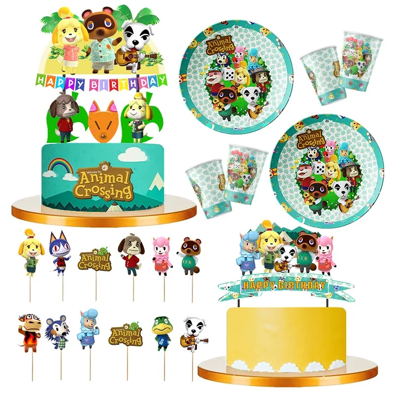 Disney ANIMAL CROSSING Theme Birthday Party Supplies Cup Plate Kids Boy Girl Birthday Party Decoration Disposable Tableware Set