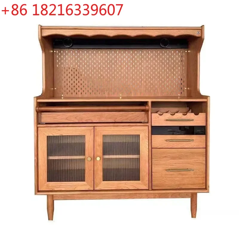 YAORetro Walnut Color Dining Side Cabinet Integrated Against Wall Living Room Light Luxury Solid Wood Locker Coffee Cabinet