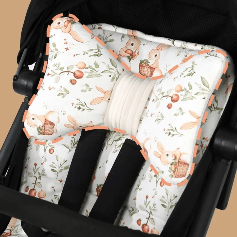 Soft Baby Stroller Cushion Double-Sided with Pillow Pushchair Liner Head Support Thickened Padding Baby Seat Cushion All Seasons