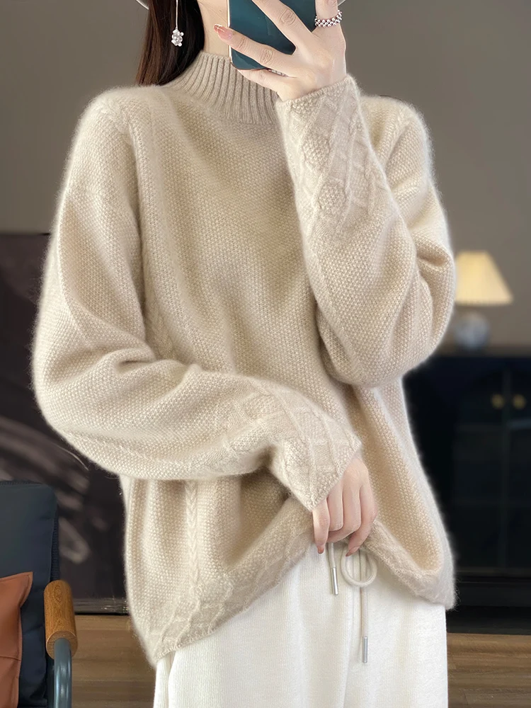 

Autumn Winter Women's Camere Sweater ort Thiened Wool Base irt Loose Knitwear f High Collar Warm Commute Sle