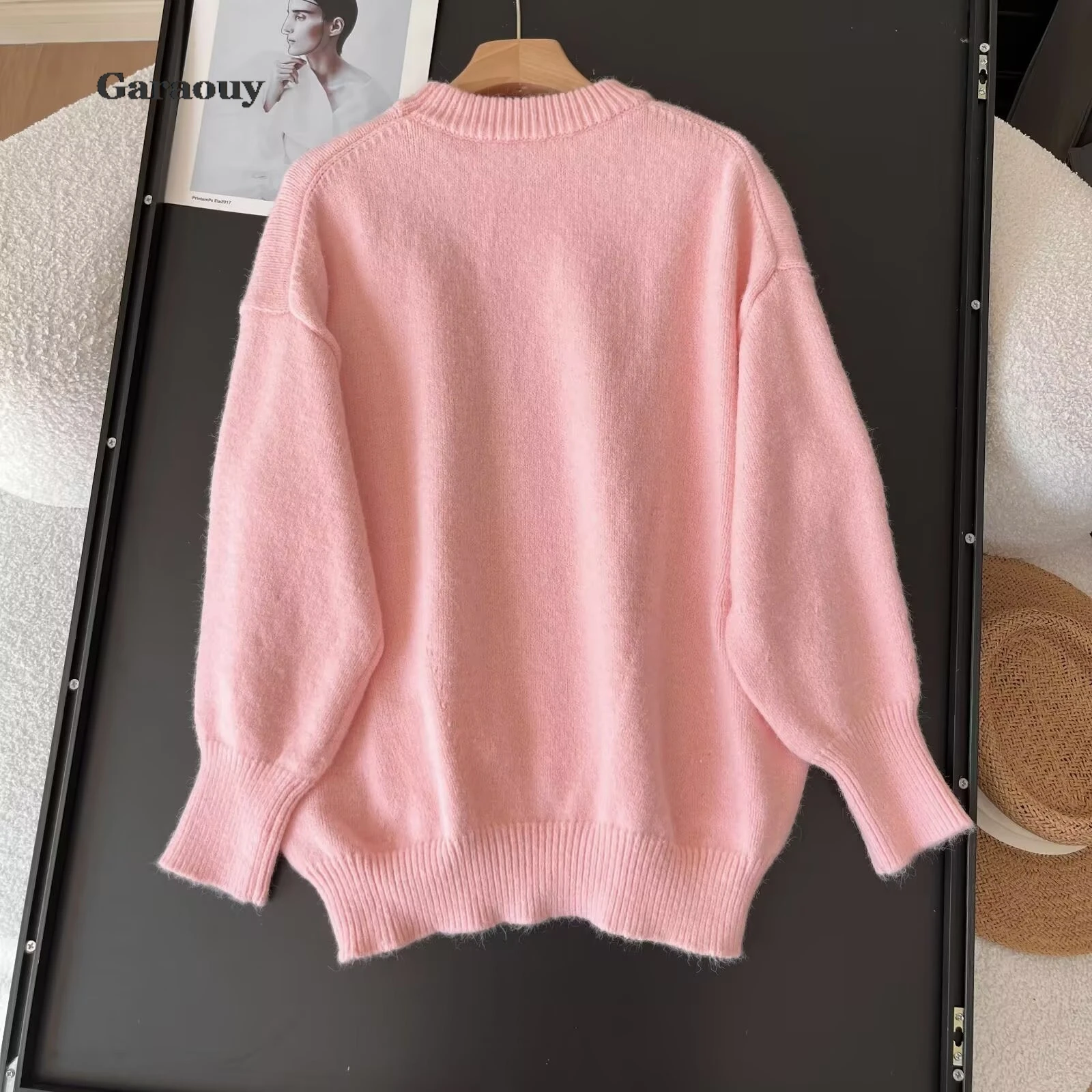 Garaouy Blue Knitted Loose Pullovers Autumn Winter Round Collar Thick Warm Long Sleeve Sweater For Women Casual Lazy Jumpers