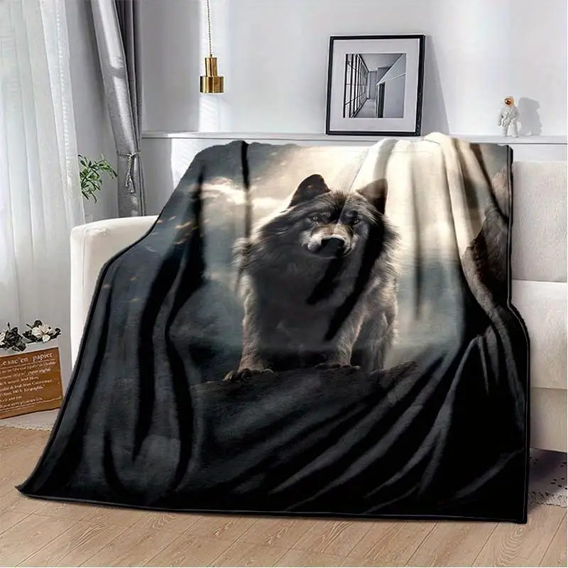 1 Piece Cosy Wolf Print Fleece Blanket - Super Soft, Lightweight and Warm Flannel Blanket for The Sofa, Bed Living Room, Couch