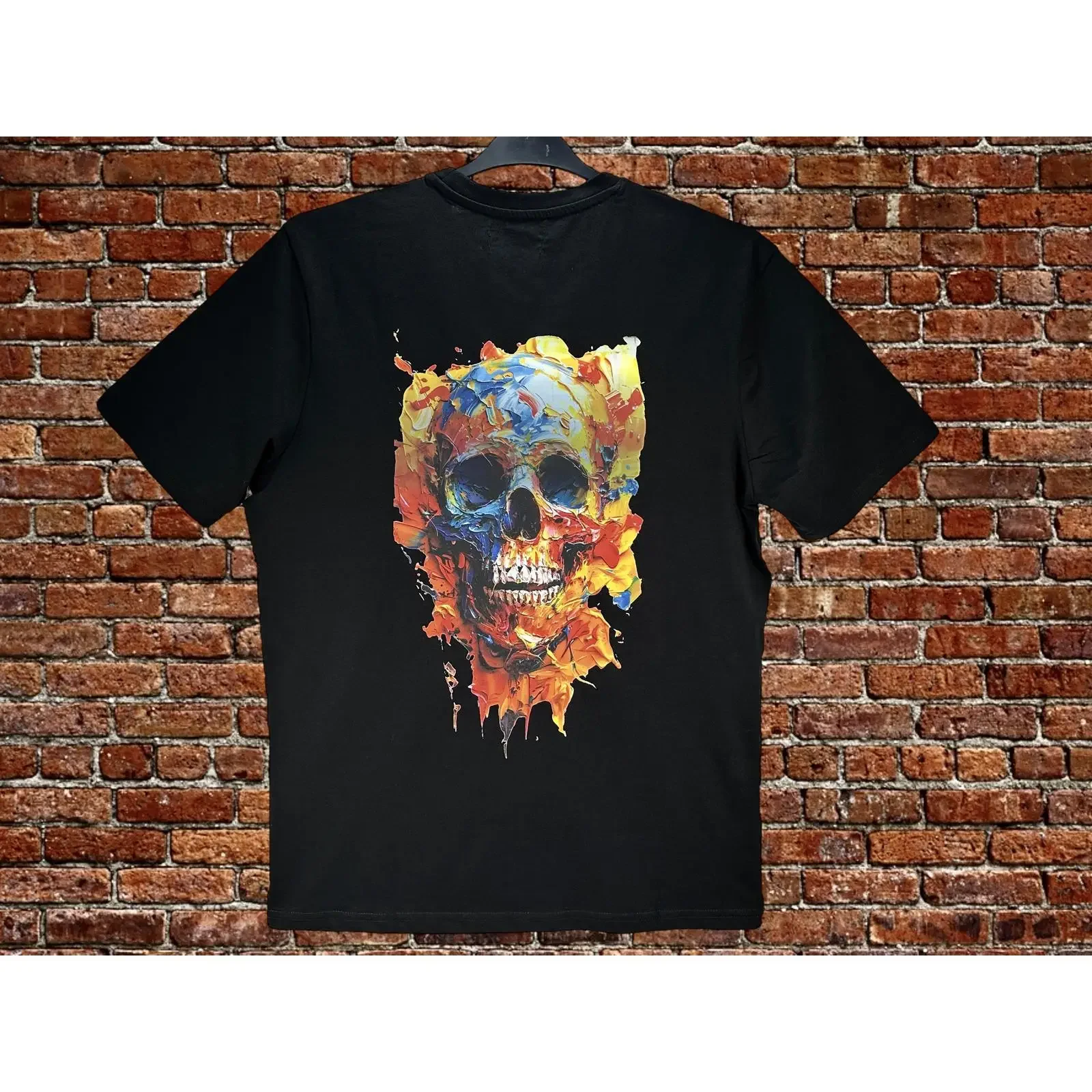Gender Neutral Adult T Shirt Cotton DTF Transfer Print Abstract Skull M 3XL vintage Washed fashion Slightly Unisex Stretched
