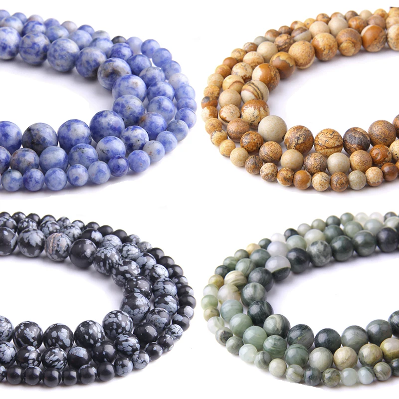 Natural Round Aventurine Amazonite Fluorite Agates Labradorite Quartz Lava Beads For Jewelry Making Bracelet Accessories 15.5''