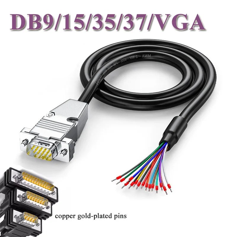 Industrial DB9/15/25/37 Serial Port Cable 9/15/25/37Pin Male Female Connector Line with Terminal Shielded DB15/9 RS232 Plug Wire
