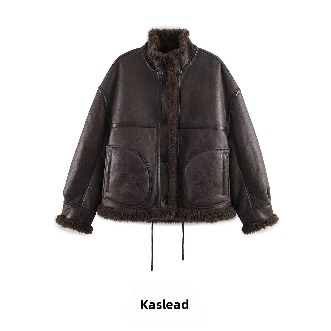 

Faionable Double-Sided Pilot Jaet Outerwear for Women by KASLEAD Street Sle Long Sve Polyester Fibre Winter Coat