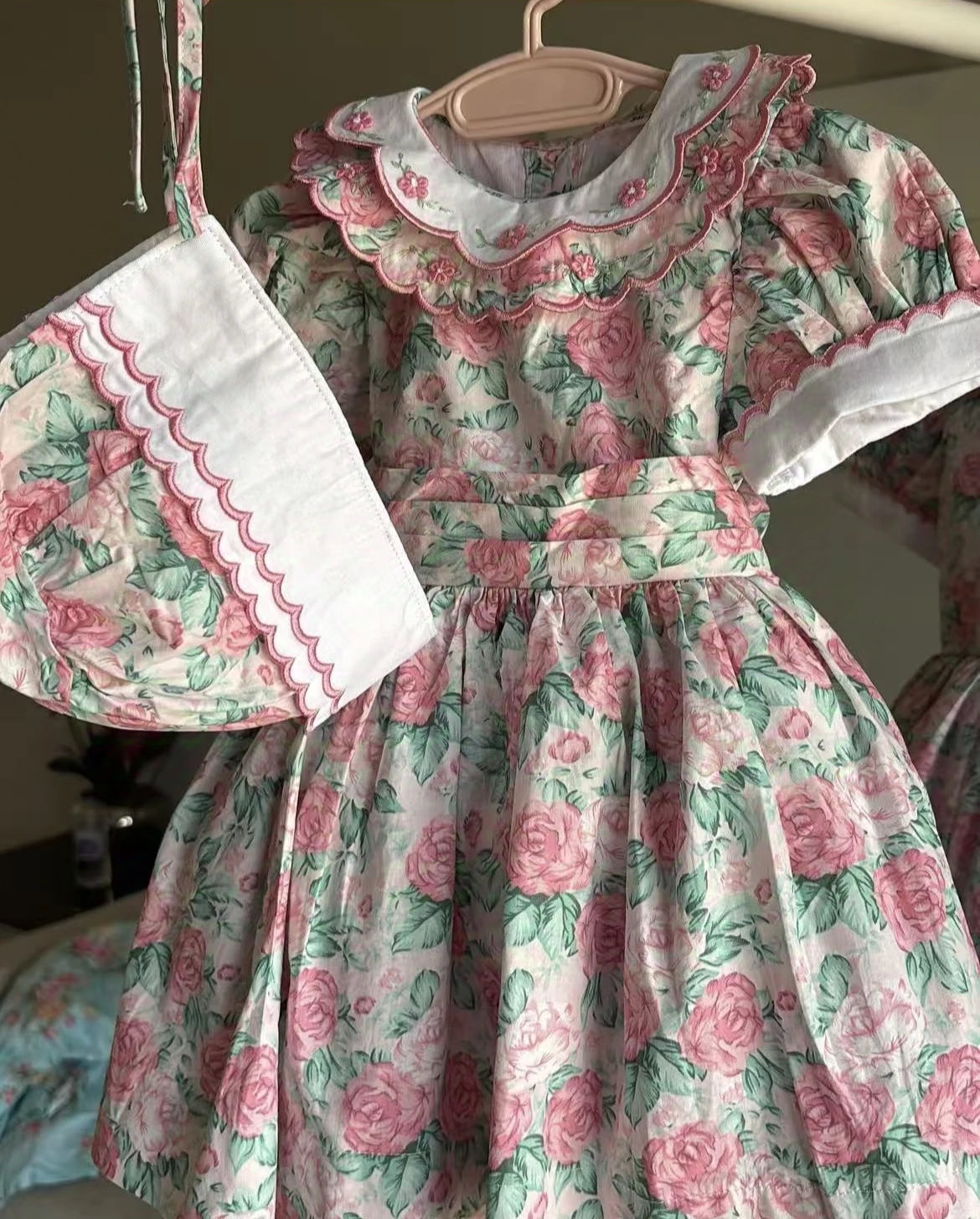 0-12Y Baby Girl Summer Rose Handmade Embroidery  Vintage Princess Rose Floral Dress for Birthday Photography Holiday Eid B165