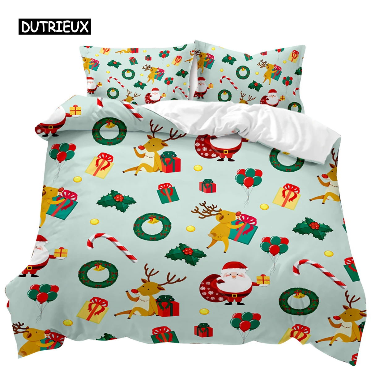 Christmas Duvet Cover Set Santa Claus Deer Printed Bedding Set Merry Christmas Christmas Polyester Comforter Set Soft Bedclothes