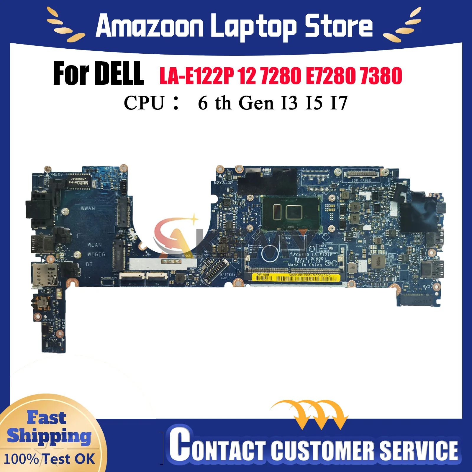 

Материнская плата для ноутбука Dell Latitude 7280 7380 LA-E121P LA-E122P для процессора Dell, I5 I7 6-го/7-го поколения 0TVCVW 0R5YF6, 100% протестировано, ОК