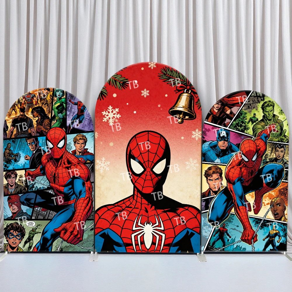 

Spider Man Christmas Arch Backdrop Cover Comic Style Superhero Theme Party Kids Birthday Holiday Photo Booth Decor