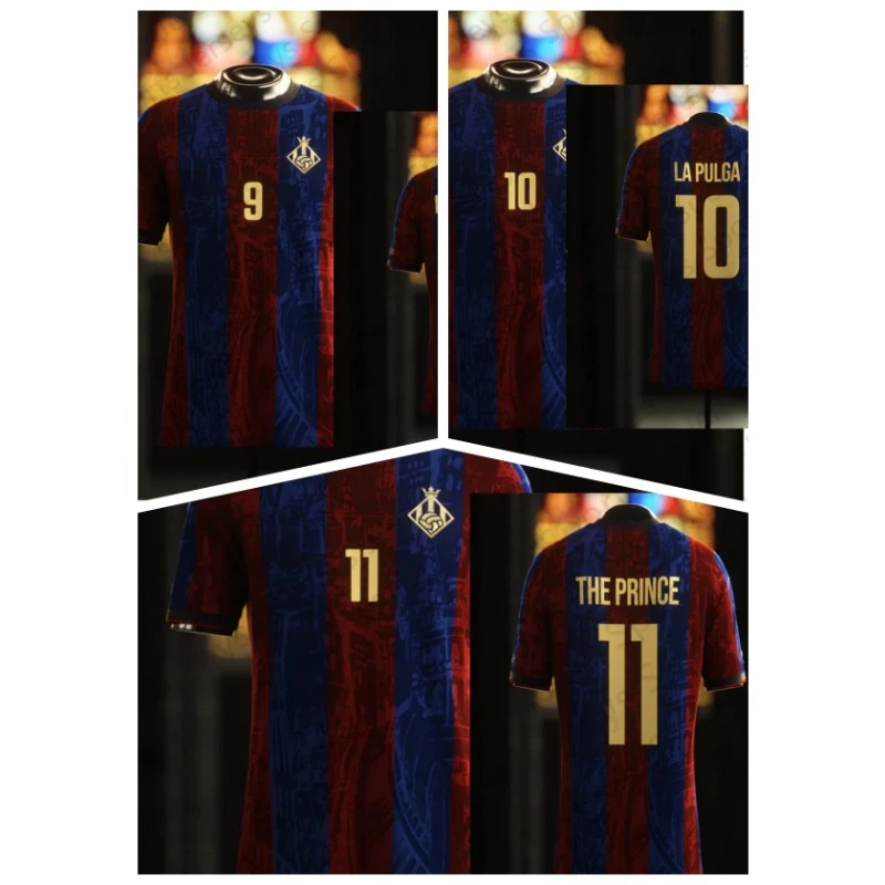 

3D Barcelona Football Uniform Home Men's Sports Tops Game Training Team Uniforms Breathable Round Neck Short-sleeved T-shirt