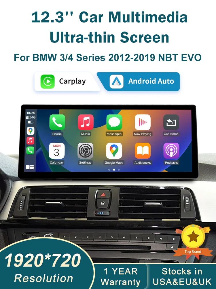 DE RoadTop 12.3 Wireless CarPlay Android Auto Multimedia Ultra-dünner Bildschirm für BMW Serie 3 4 F30 F31 F32 F33 F34 F36 2012-2019