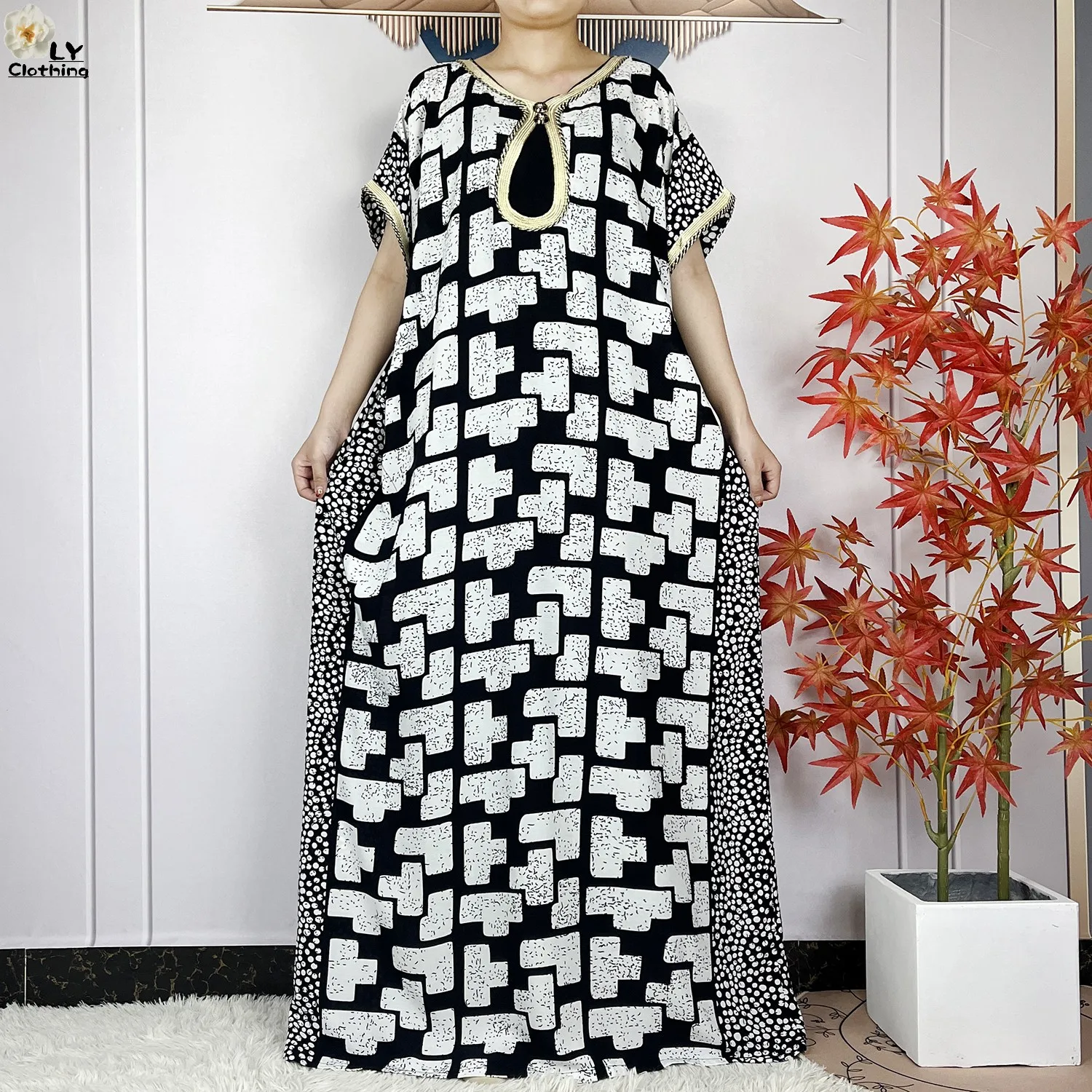 New Summer For Women Short Sleeve Cotton Loose Dress 2024 Dubai Fashion Femme Robe African Boubou Maxi Islam Dresses With Scarf