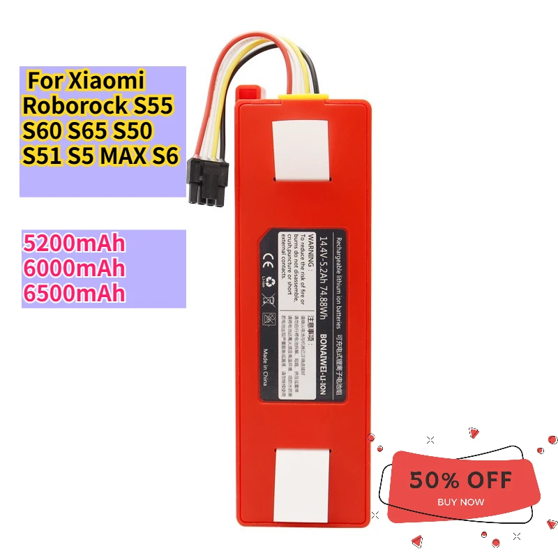 

For Xiaomi Roborock S55 S60 S65 S50 S51 S5 MAX S6 12800mAh BRR-2P4S-5200S Robotic Vacuum Cleaner Replacement Battery