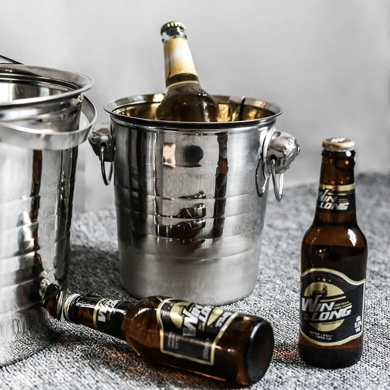 

Gold Golden Thick Tiger Head Stainless Steel Ice Bucket Champagne Chilled Wine Beer Red Wine Cube Bar Ktv Two Handles Bucket