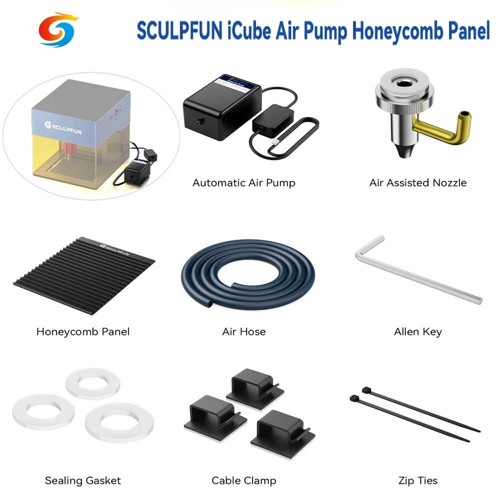 

SCULPFUN iCube Honeycomb Working Table for Laser Engraver Protection Laser Cutting 15L/Min Air Pump Low Noise Low Vibration