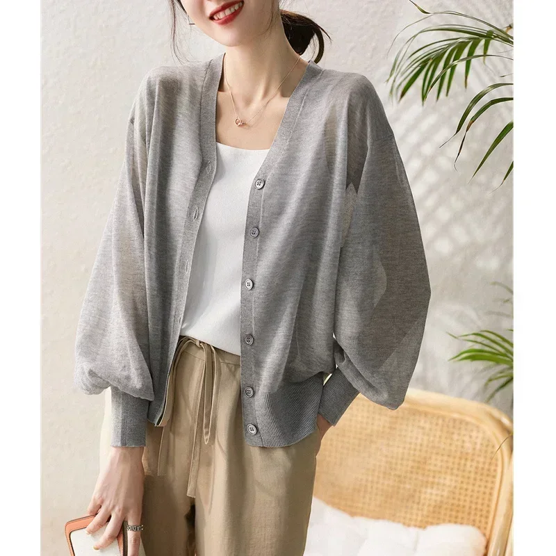 Cardigan Women\'s Air Conditioner Summer New Ice Silk Long Sleeve Cotton and Linen Sunscreen Shirt Coat Thin Loose Cotton Jacket