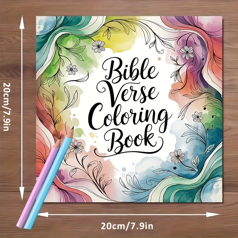 24-Page Deluxe Adult Coloring Book - Bible Verse Theme, 7.87 x 7.87, Vivid Watercolor Design