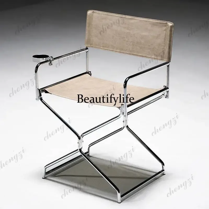 A4567 Fashion Oil Wax Cloth Minimalist Metal Dining Chair Small Unit Foldable Dining Chair Does Not Take Up Space Household Back