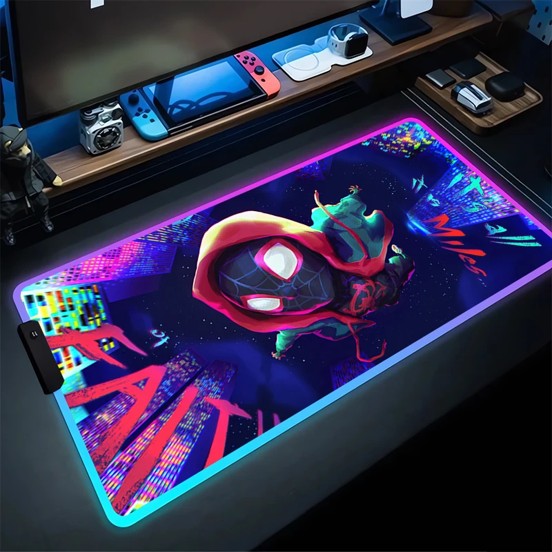 

RGB Mouse Pad S-Spider-Mans Non-Slip Rubber Edge locking mousepads Game play mats notebook computer With Backlit M-Marvels cool