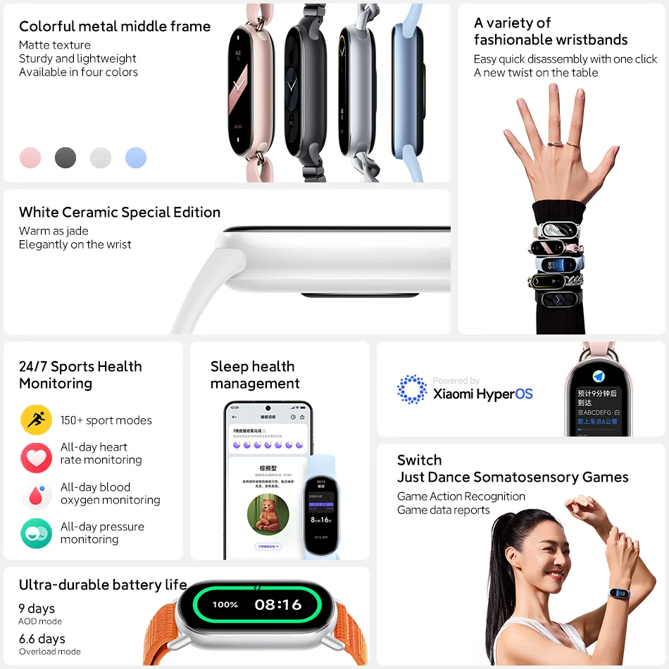 Global Version Xiaomi Smart Mi Band 9 Miband 1.62'' AMOLED 5ATM Waterproof Heart Rate Blood Oxygen Monitoring Sport Bracelet