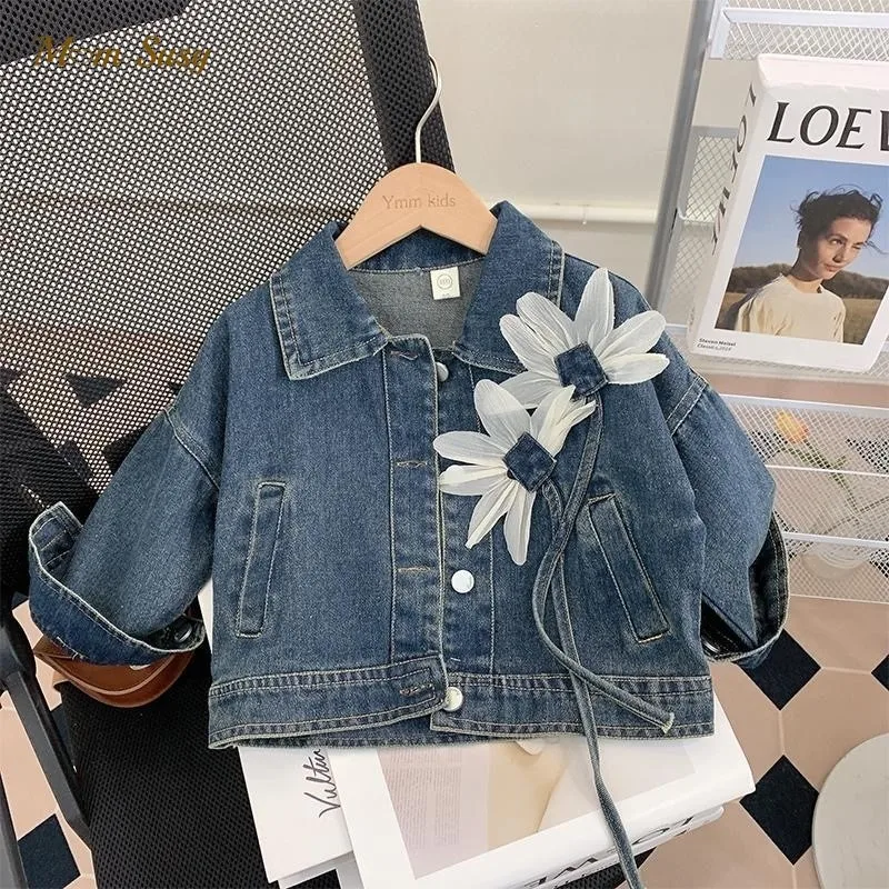 

Fashion Baby Girl Denim Jacket 3D Flower Infant Toddler Child Jean Coat Kids Outwear Spring Autumn Chaqueta Baby Clothes 1-10Y